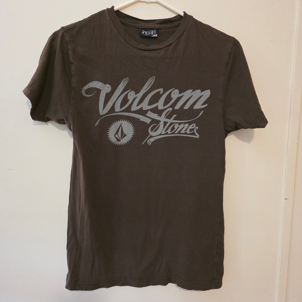 Volcom Mens T-Shirt Adult Small Brown Stone Graphic Short Sleeve Skate Tee